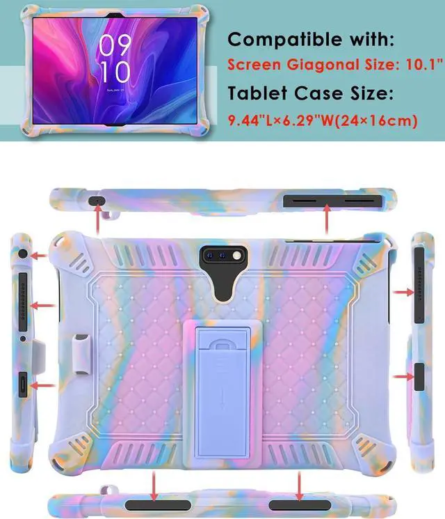 Alt view image 6 of 7 - Silicone Case for Feonal 10 inch Tablet, Winsing MTK 10 inch, WECOOL WM1001R 10 inch, MEBERRY 10.1 inch, ANTEMPER Touch 10.1 GOWIN Touch 10.1 with Stand, Shoulder Strap, Stylus Pen Purple