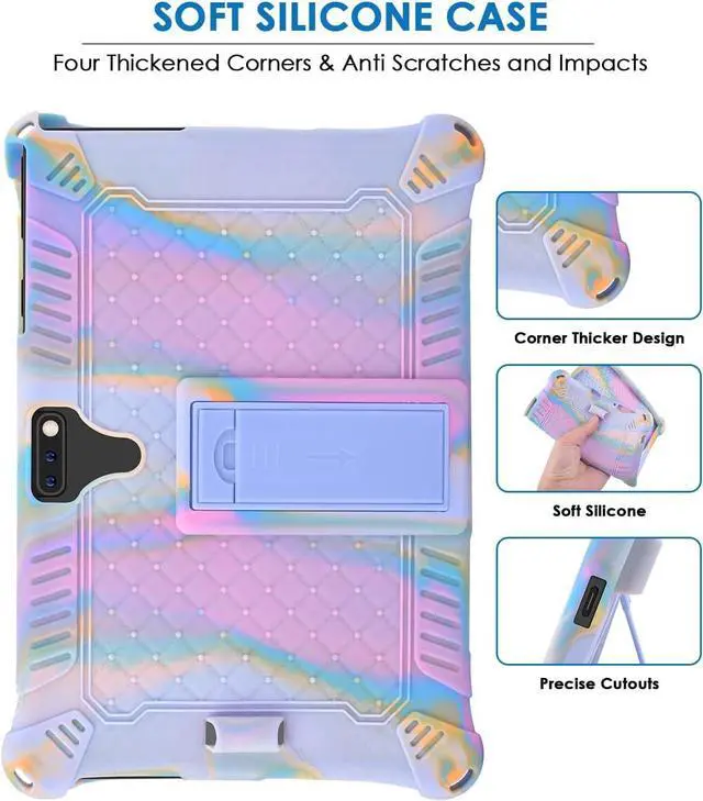 Alt view image 7 of 7 - Silicone Case for Feonal 10 inch Tablet, Winsing MTK 10 inch, WECOOL WM1001R 10 inch, MEBERRY 10.1 inch, ANTEMPER Touch 10.1 GOWIN Touch 10.1 with Stand, Shoulder Strap, Stylus Pen Purple