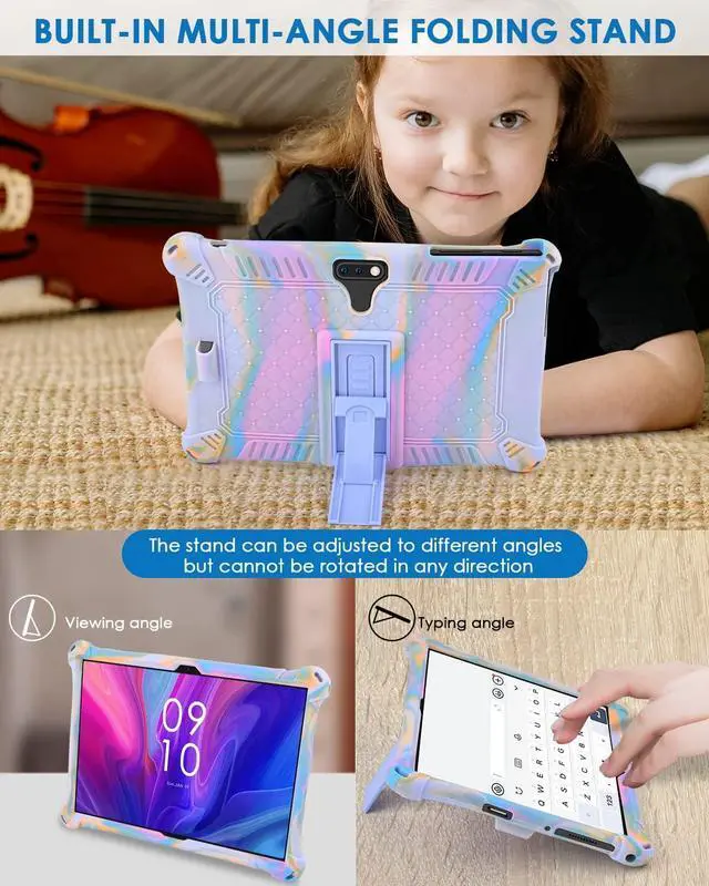 Alt view image 4 of 7 - Silicone Case for Feonal 10 inch Tablet, Winsing MTK 10 inch, WECOOL WM1001R 10 inch, MEBERRY 10.1 inch, ANTEMPER Touch 10.1 GOWIN Touch 10.1 with Stand, Shoulder Strap, Stylus Pen Purple