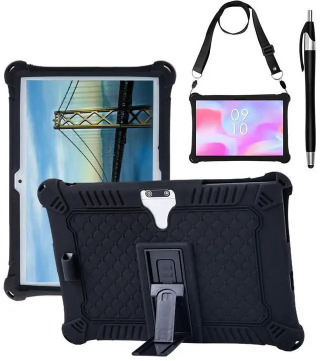 Main image of Silicone Case for Feonal 10 inch Tablet, Winsing MTK 10 inch, WECOOL WM1001R 10 inch, MEBERRY 10.1 inch, ANTEMPER Touch 10.1 GOWIN Touch 10.1 with Stand, Shoulder Strap, Stylus Pen Black