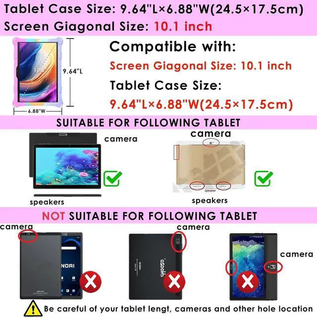 Alt view image 2 of 7 - BONAEVER Silicone Case Compatible with Dragon Touch Notepad K10, 10 inch Universal Tablet Case, Multi-Angle Protective Cover for ZONKO K105 10 inch, Winsing 10 with Strap & Stylus Pen Rainbow