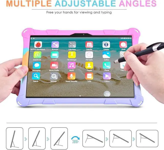 Alt view image 7 of 7 - BONAEVER Silicone Case Compatible with Dragon Touch Notepad K10, 10 inch Universal Tablet Case, Multi-Angle Protective Cover for ZONKO K105 10 inch, Winsing 10 with Strap & Stylus Pen Rainbow