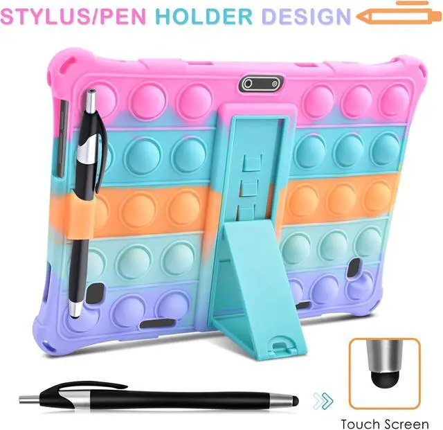 Alt view image 6 of 7 - BONAEVER Silicone Case Compatible with Dragon Touch Notepad K10, 10 inch Universal Tablet Case, Multi-Angle Protective Cover for ZONKO K105 10 inch, Winsing 10 with Strap & Stylus Pen Rainbow