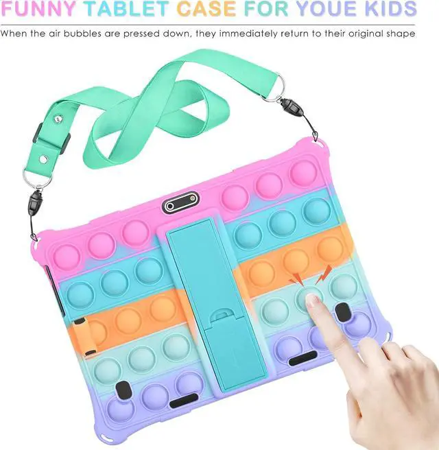 Alt view image 4 of 7 - BONAEVER Silicone Case Compatible with Dragon Touch Notepad K10, 10 inch Universal Tablet Case, Multi-Angle Protective Cover for ZONKO K105 10 inch, Winsing 10 with Strap & Stylus Pen Rainbow