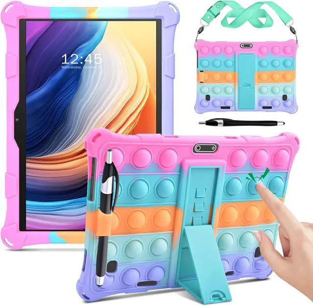Main image of BONAEVER Silicone Case Compatible with Dragon Touch Notepad K10, 10 inch Universal Tablet Case, Multi-Angle Protective Cover for ZONKO K105 10 inch, Winsing 10 with Strap & Stylus Pen Rainbow