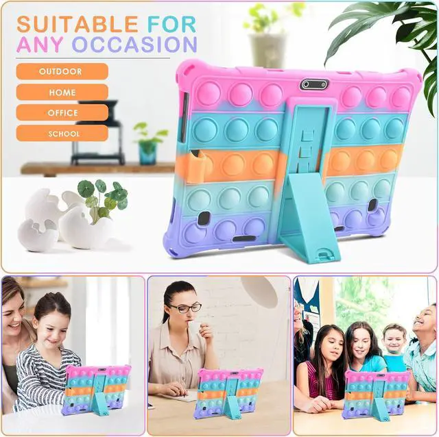 Alt view image 3 of 7 - BONAEVER Silicone Case Compatible with Dragon Touch Notepad K10, 10 inch Universal Tablet Case, Multi-Angle Protective Cover for ZONKO K105 10 inch, Winsing 10 with Strap & Stylus Pen Rainbow