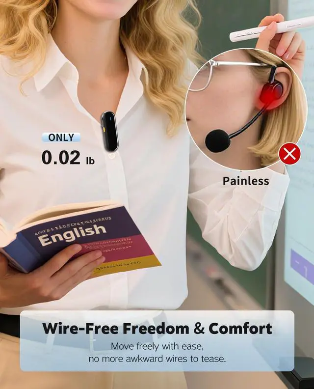 Alt view image 2 of 7 - 15W Wireless Voice Amplifier with 2 Magnetic Lavalier Mics & Noise Reduction - Bluetooth 5.3 PA System for Teachers, Tour Guide, Yoga - 15H Rechargeable Battery, Waist-Mount Design (White) Black