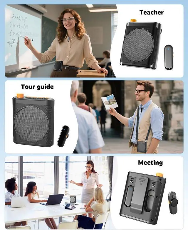 Alt view image 7 of 7 - 15W Wireless Voice Amplifier with 2 Magnetic Lavalier Mics & Noise Reduction - Bluetooth 5.3 PA System for Teachers, Tour Guide, Yoga - 15H Rechargeable Battery, Waist-Mount Design (White) Black