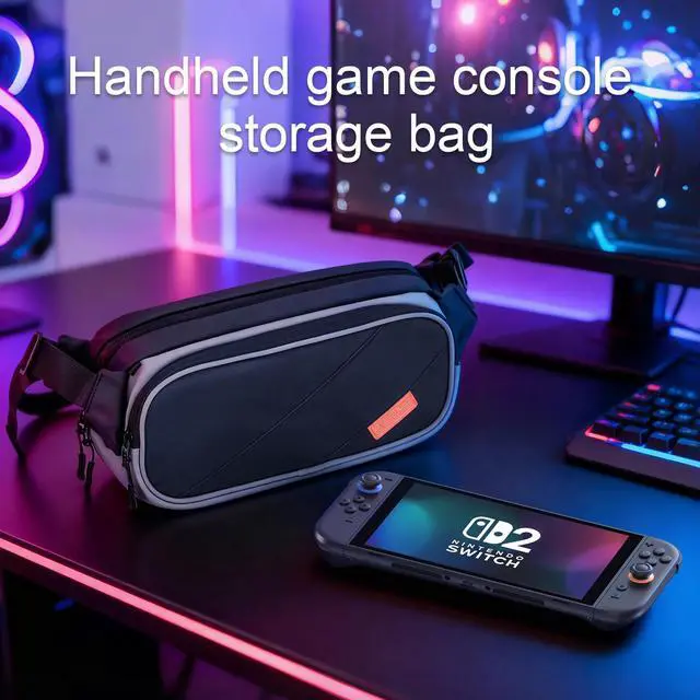 Alt view image 7 of 7 - Sling Carrying Bag for Switch 2/ROG Ally/Steam Deck, Waterproof Shoulder Bag with Compartments, Lightweight Carrying Case for Game Console, Accessories Storage