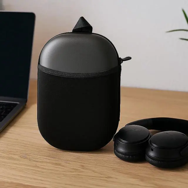 Alt view image 5 of 6 - BONAEVER Headphones Case Compatible with Bose QC45/QC35/QC25/QC15/Ultra Gaming Headset, PU Hard Shell Travel Case with Cable Storage, Black