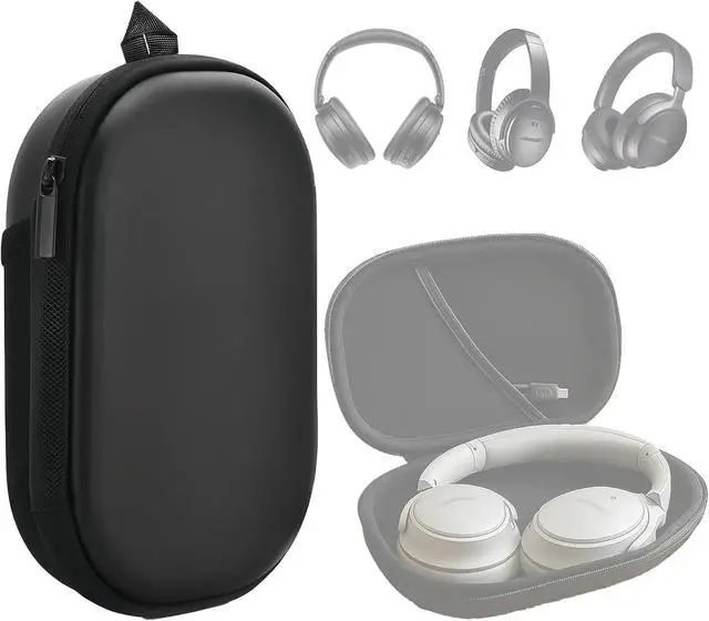 Main image of BONAEVER Headphones Case Compatible with Bose QC45/QC35/QC25/QC15/Ultra Gaming Headset, PU Hard Shell Travel Case with Cable Storage, Black