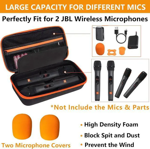 Alt view image 3 of 7 - Wireless Microphone Case Compatible with JBL Wireless Two Microphone System, Dual Wireless Microphone Case for Party Box, Singing Karaoke for JBL Mic, Receiver, Adapter, AA Batteries-Orange (Box Only)