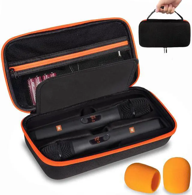 Main image of Wireless Microphone Case Compatible with JBL Wireless Two Microphone System, Dual Wireless Microphone Case for Party Box, Singing Karaoke for JBL Mic, Receiver, Adapter, AA Batteries-Orange (Box Only)