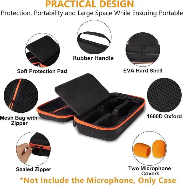 Alt view image 5 of 7 - Wireless Microphone Case Compatible with JBL Wireless Two Microphone System, Dual Wireless Microphone Case for Party Box, Singing Karaoke for JBL Mic, Receiver, Adapter, AA Batteries-Orange (Box Only)