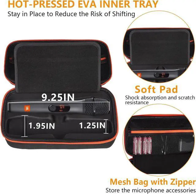 Alt view image 6 of 7 - Wireless Microphone Case Compatible with JBL Wireless Two Microphone System, Dual Wireless Microphone Case for Party Box, Singing Karaoke for JBL Mic, Receiver, Adapter, AA Batteries-Orange (Box Only)