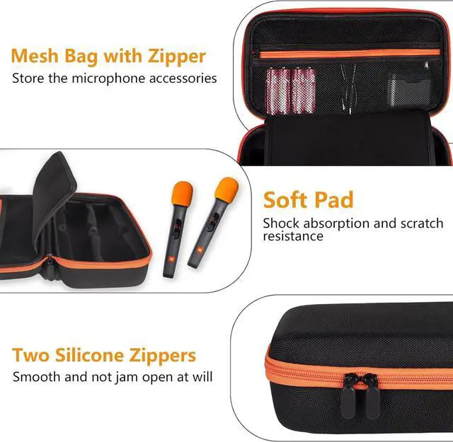 Alt view image 7 of 7 - Wireless Microphone Case Compatible with JBL Wireless Two Microphone System, Dual Wireless Microphone Case for Party Box, Singing Karaoke for JBL Mic, Receiver, Adapter, AA Batteries-Orange (Box Only)