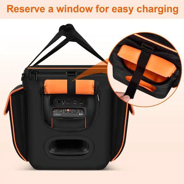 Alt view image 3 of 7 - Carrying Case for JBL Partybox Encore Essential/Essential 2 Speaker, Portable Bluetooth Speaker Holder Bag with 2 Pockets for PartyBox Microphones, Charger, Cable and Accessories (Box Only) -Black