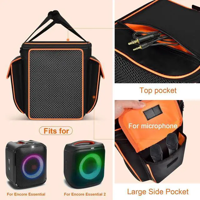 Alt view image 2 of 7 - Carrying Case for JBL Partybox Encore Essential/Essential 2 Speaker, Portable Bluetooth Speaker Holder Bag with 2 Pockets for PartyBox Microphones, Charger, Cable and Accessories (Box Only) -Black