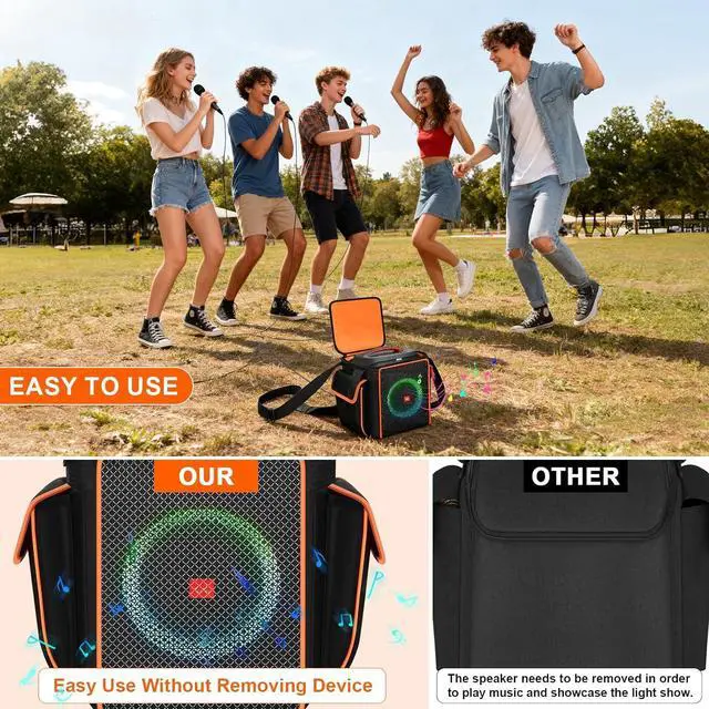 Alt view image 5 of 7 - Carrying Case for JBL Partybox Encore Essential/Essential 2 Speaker, Portable Bluetooth Speaker Holder Bag with 2 Pockets for PartyBox Microphones, Charger, Cable and Accessories (Box Only) -Black