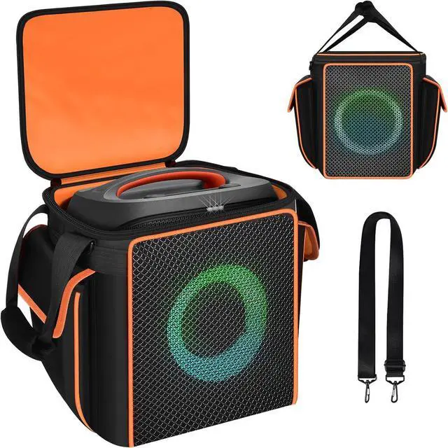 Main image of Carrying Case for JBL Partybox Encore Essential/Essential 2 Speaker, Portable Bluetooth Speaker Holder Bag with 2 Pockets for PartyBox Microphones, Charger, Cable and Accessories (Box Only) -Black