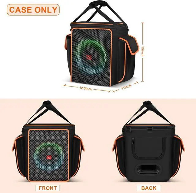 Alt view image 7 of 7 - Carrying Case for JBL Partybox Encore Essential/Essential 2 Speaker, Portable Bluetooth Speaker Holder Bag with 2 Pockets for PartyBox Microphones, Charger, Cable and Accessories (Box Only) -Black