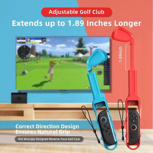Alt view image 5 of 7 - Sports Accessories Bundle Compatible with Switch 2 for Switch Sports Games, 10 in 1 Switch 2 Family Accessories Kit with Steering Wheels,Strap,Golf Clubs,Tennis Rackets,Sword Grips, Compatible with Ni
