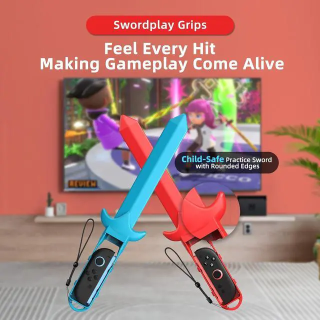 Alt view image 3 of 7 - Sports Accessories Bundle Compatible with Switch 2 for Switch Sports Games, 10 in 1 Switch 2 Family Accessories Kit with Steering Wheels,Strap,Golf Clubs,Tennis Rackets,Sword Grips, Compatible with Ni