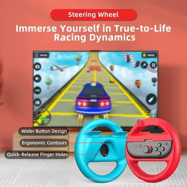 Alt view image 4 of 7 - Sports Accessories Bundle Compatible with Switch 2 for Switch Sports Games, 10 in 1 Switch 2 Family Accessories Kit with Steering Wheels,Strap,Golf Clubs,Tennis Rackets,Sword Grips, Compatible with Ni