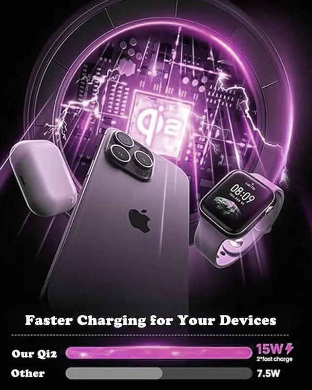 Alt view image 5 of 7 - 3 in 1 Wireless Charging Station for Qi2 Apple Multiple Devices, 30W USB C Adapter&Light, Fast Mag-Safe Charger Stand Compatible with iPhone17 16 15 Pro Max, Apple Watch Series 11 10 & Airpods 4 3 Pro