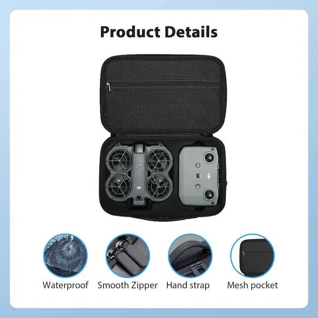 Alt view image 3 of 7 - BONAEVER Carrying Case for DJI Neo 2, PU Hard Shell with Shoulder Strap, Compatible with DJI Neo 2 and Drone Accessories, Soft Lining, with Mesh Pocket,Black