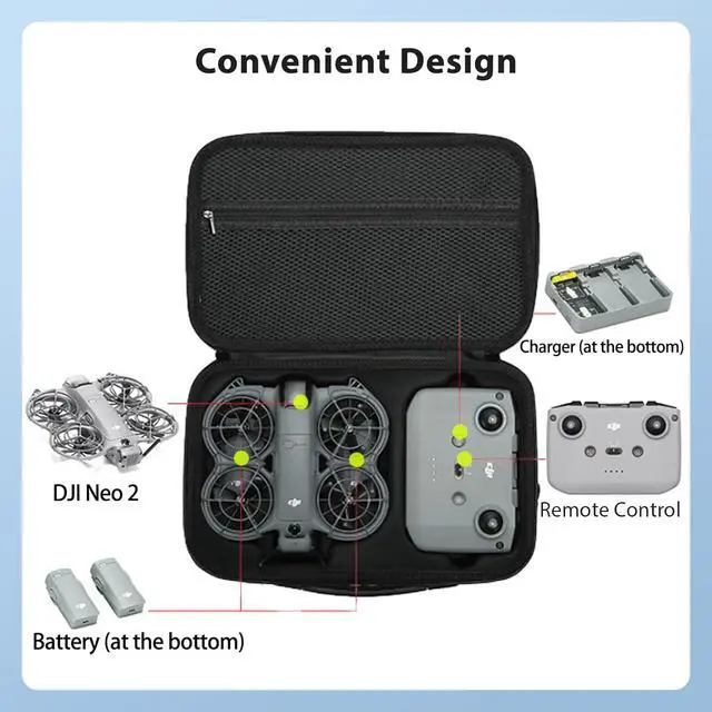 Alt view image 2 of 7 - BONAEVER Carrying Case for DJI Neo 2, PU Hard Shell with Shoulder Strap, Compatible with DJI Neo 2 and Drone Accessories, Soft Lining, with Mesh Pocket,Black