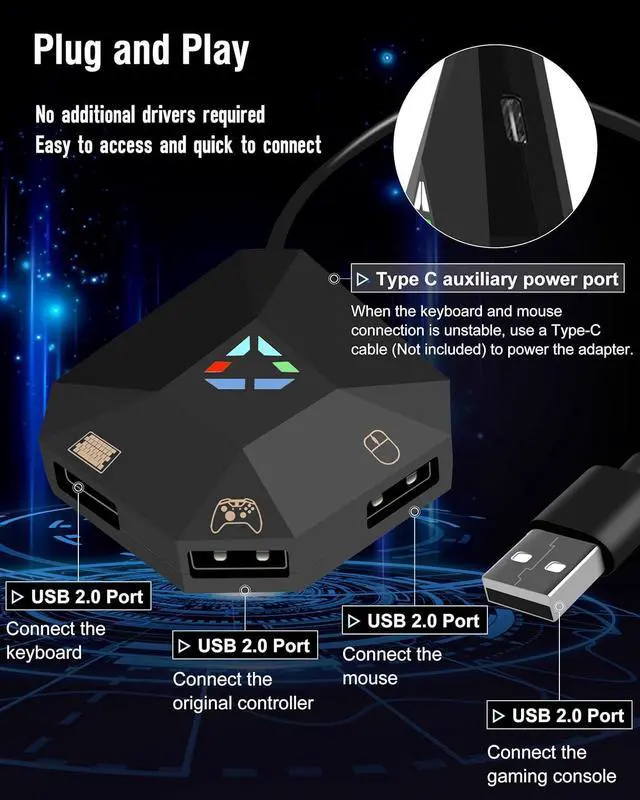 Alt view image 7 of 7 - Keyboard and Mouse Adapter for Nintendo Switch, Switch Keyboard Adapter for Playing Fortnite, Apex, FPS, RTS, Plug and Play Mouse Converter for Xbox One/PS4 Support Custom Key Mapping
