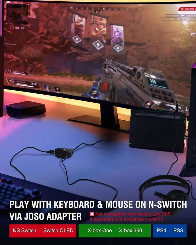 Alt view image 2 of 7 - Keyboard and Mouse Adapter for Nintendo Switch, Switch Keyboard Adapter for Playing Fortnite, Apex, FPS, RTS, Plug and Play Mouse Converter for Xbox One/PS4 Support Custom Key Mapping