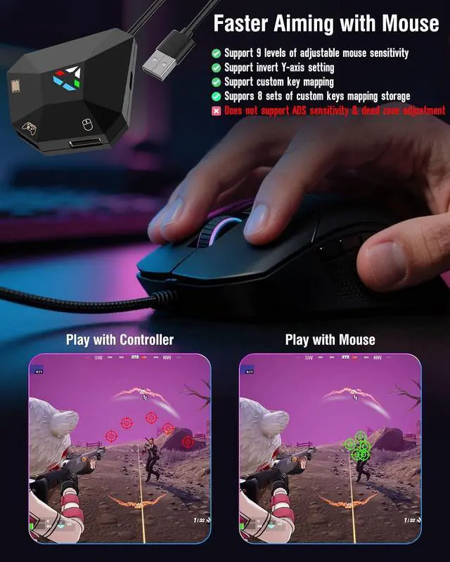 Alt view image 4 of 7 - Keyboard and Mouse Adapter for Nintendo Switch, Switch Keyboard Adapter for Playing Fortnite, Apex, FPS, RTS, Plug and Play Mouse Converter for Xbox One/PS4 Support Custom Key Mapping