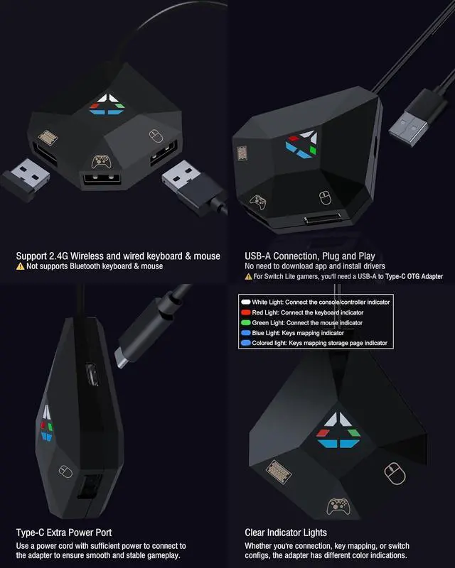 Alt view image 6 of 7 - Keyboard and Mouse Adapter for Nintendo Switch, Switch Keyboard Adapter for Playing Fortnite, Apex, FPS, RTS, Plug and Play Mouse Converter for Xbox One/PS4 Support Custom Key Mapping
