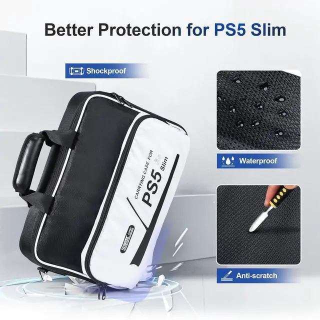 Alt view image 4 of 7 - BONAEVER Carrying Case for PS5 Slim, Travel Case for PlayStation 5 Slim Protective, Large Capacity Storage Bag Compatible with PS5 Slim