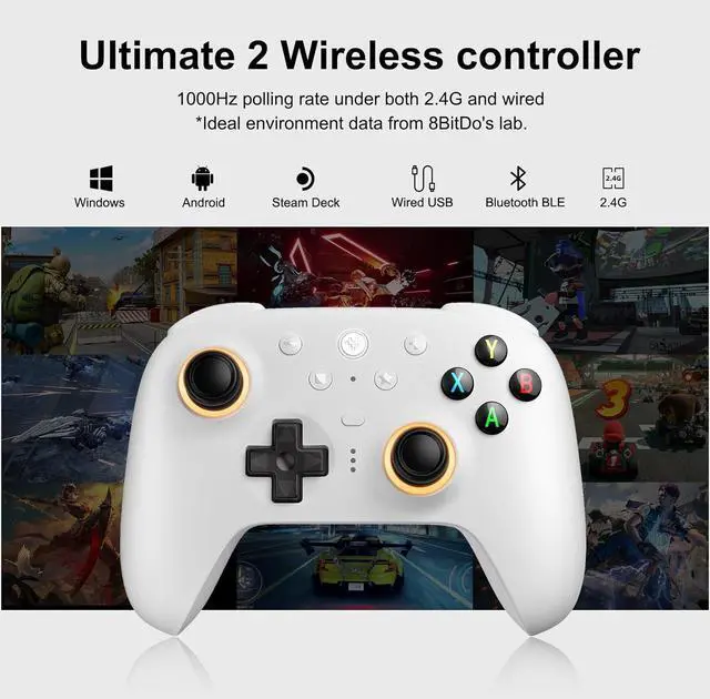 Alt view image 2 of 7 - 8BitDo Ultimate 2 Wireless Controller for Windows PC, Apple, Steam & Android, Gaming Controller with TMR Joysticks, Hall/Tactile Triggers, Motion Control, RGB Fire Ring, 1000Hz Polling Rate