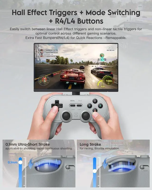 Alt view image 6 of 7 - 8Bitdo Pro 3 Bluetooth Controller for Switch/Switch 2 - TMR Joysticks, Swappable ABXY Buttons, Pro Back Buttons, Charging Dock, Hall Effect Triggers, Windows/Apple/Android
