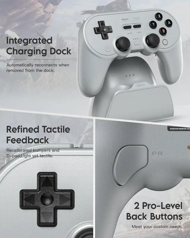 Alt view image 4 of 7 - 8Bitdo Pro 3 Bluetooth Controller for Switch/Switch 2 - TMR Joysticks, Swappable ABXY Buttons, Pro Back Buttons, Charging Dock, Hall Effect Triggers, Windows/Apple/Android