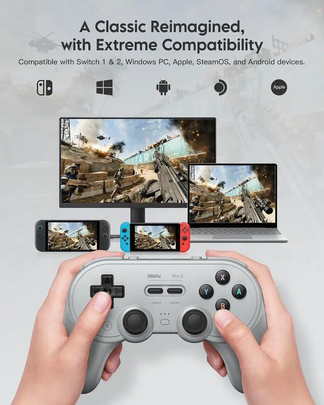 Alt view image 5 of 7 - 8Bitdo Pro 3 Bluetooth Controller for Switch/Switch 2 - TMR Joysticks, Swappable ABXY Buttons, Pro Back Buttons, Charging Dock, Hall Effect Triggers, Windows/Apple/Android