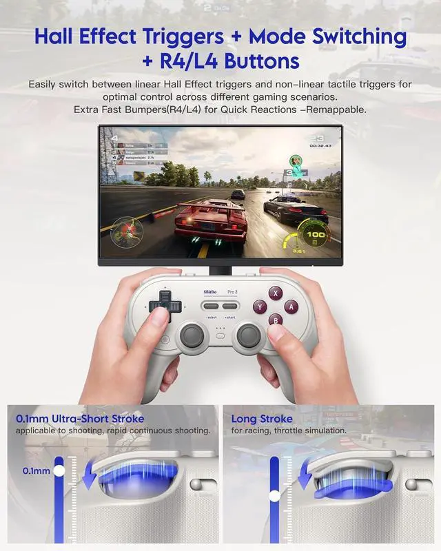 Alt view image 5 of 7 - 8Bitdo Pro 3 Bluetooth Controller for Switch/Switch 2 - TMR Joysticks, Swappable ABXY Buttons, Pro Back Buttons, Charging Dock, Hall Effect Triggers, Windows/Apple/Android Classic