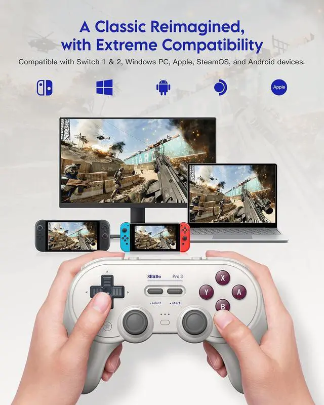 Alt view image 4 of 7 - 8Bitdo Pro 3 Bluetooth Controller for Switch/Switch 2 - TMR Joysticks, Swappable ABXY Buttons, Pro Back Buttons, Charging Dock, Hall Effect Triggers, Windows/Apple/Android Classic