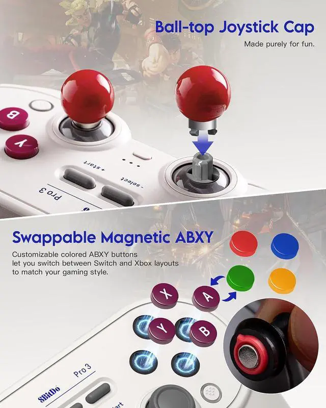 Alt view image 6 of 7 - 8Bitdo Pro 3 Bluetooth Controller for Switch/Switch 2 - TMR Joysticks, Swappable ABXY Buttons, Pro Back Buttons, Charging Dock, Hall Effect Triggers, Windows/Apple/Android Classic