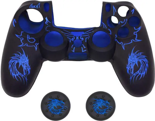 Alt view image 7 of 7 - Skin for PS4 Controller, BRHE Anti-Slip Grip Silicone Cover Protector Case Compatible with PS4 Slim/Pro Wireless/Wired Gamepad Controller with 2 Dragon Carving Thumb Grip Caps Blue