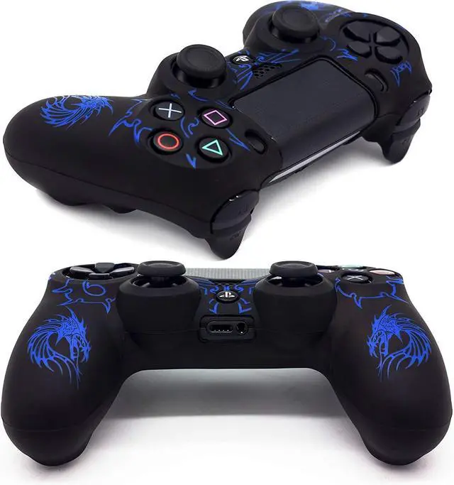 Alt view image 6 of 7 - Skin for PS4 Controller, BRHE Anti-Slip Grip Silicone Cover Protector Case Compatible with PS4 Slim/Pro Wireless/Wired Gamepad Controller with 2 Dragon Carving Thumb Grip Caps Blue