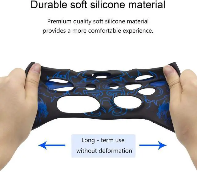 Alt view image 4 of 7 - Skin for PS4 Controller, BRHE Anti-Slip Grip Silicone Cover Protector Case Compatible with PS4 Slim/Pro Wireless/Wired Gamepad Controller with 2 Dragon Carving Thumb Grip Caps Blue