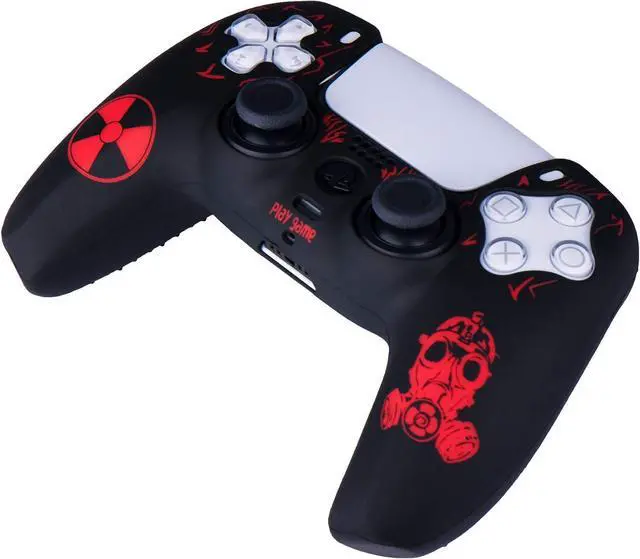 Alt view image 4 of 6 - Silicone Rubber Back Dots Carving Customizing Skin Cover for PS5 Controller x 1(Radiation Red) with Pro Thumb Grips x 10