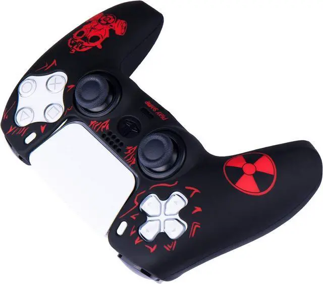 Alt view image 6 of 6 - Silicone Rubber Back Dots Carving Customizing Skin Cover for PS5 Controller x 1(Radiation Red) with Pro Thumb Grips x 10