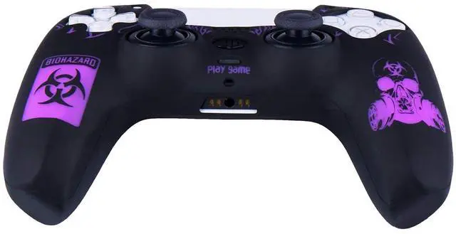 Alt view image 5 of 6 - Silicone Rubber Back Dots Carving Customizing Skin Cover for PS5 Controller x 1(Radiation Red) with Pro Thumb Grips x 10 Purple