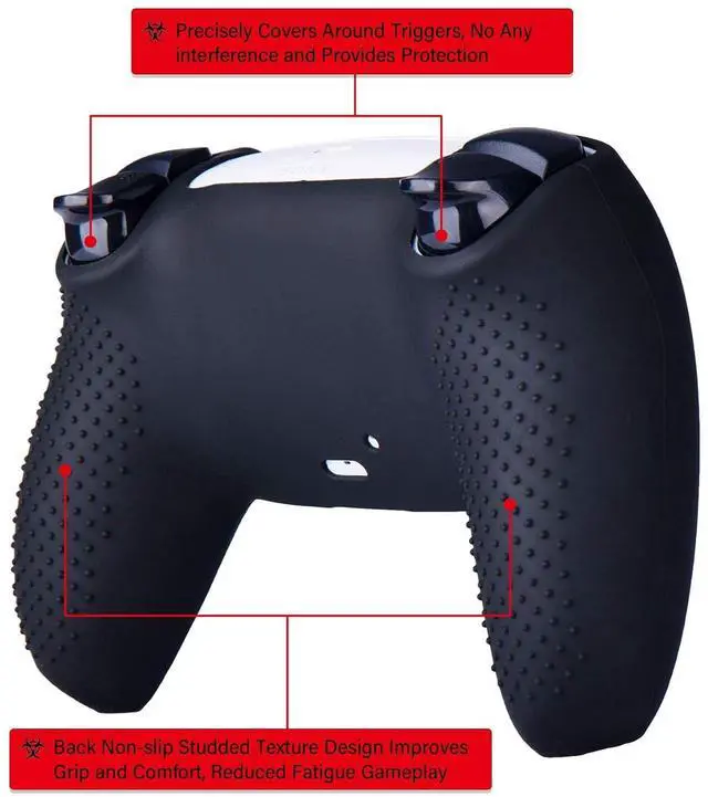 Alt view image 3 of 6 - Silicone Rubber Back Dots Carving Customizing Skin Cover for PS5 Controller x 1(Radiation Red) with Pro Thumb Grips x 10 Purple